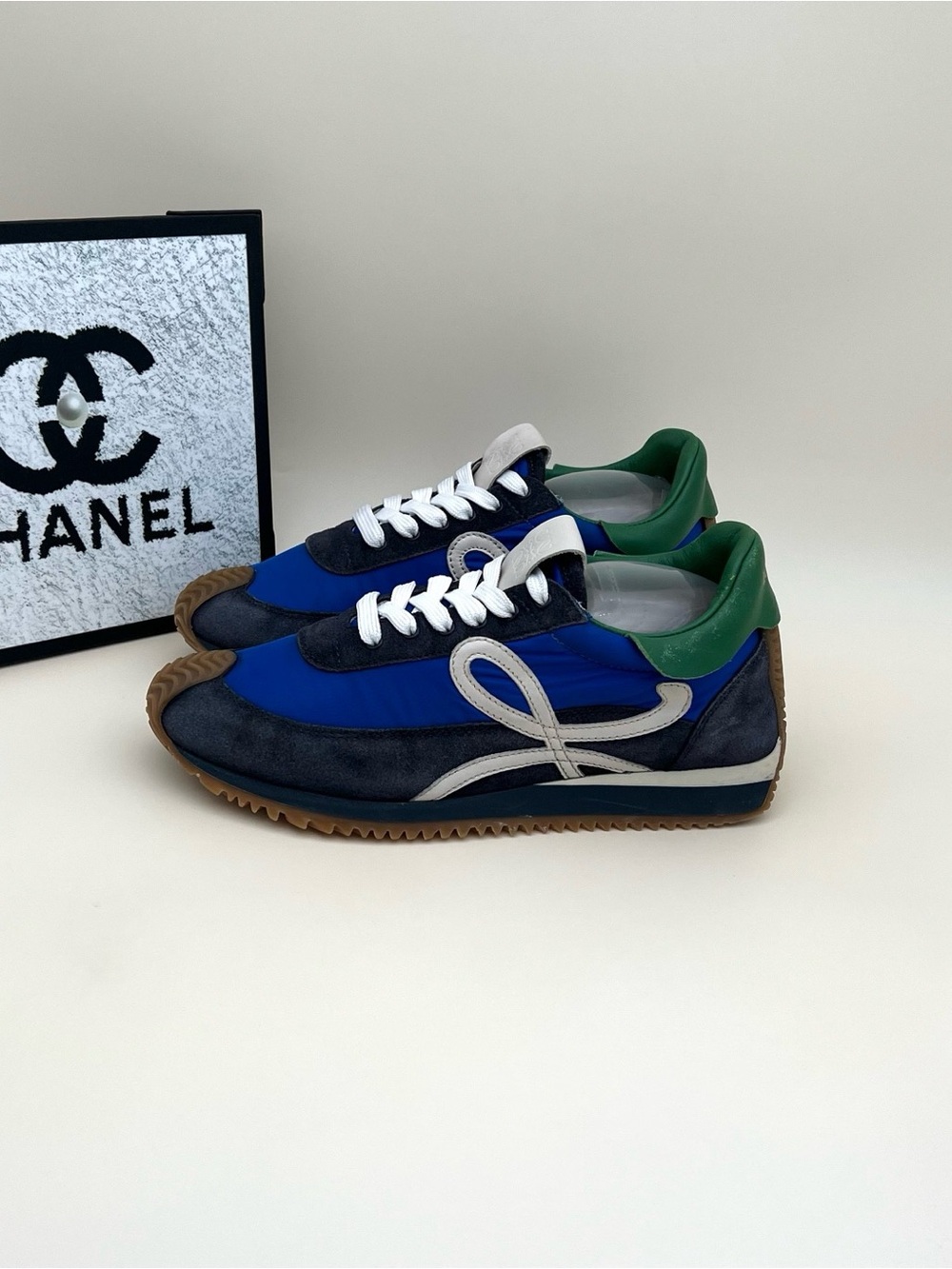 Loewe Blue Navy Green Suede & Leather Runner Sneakers